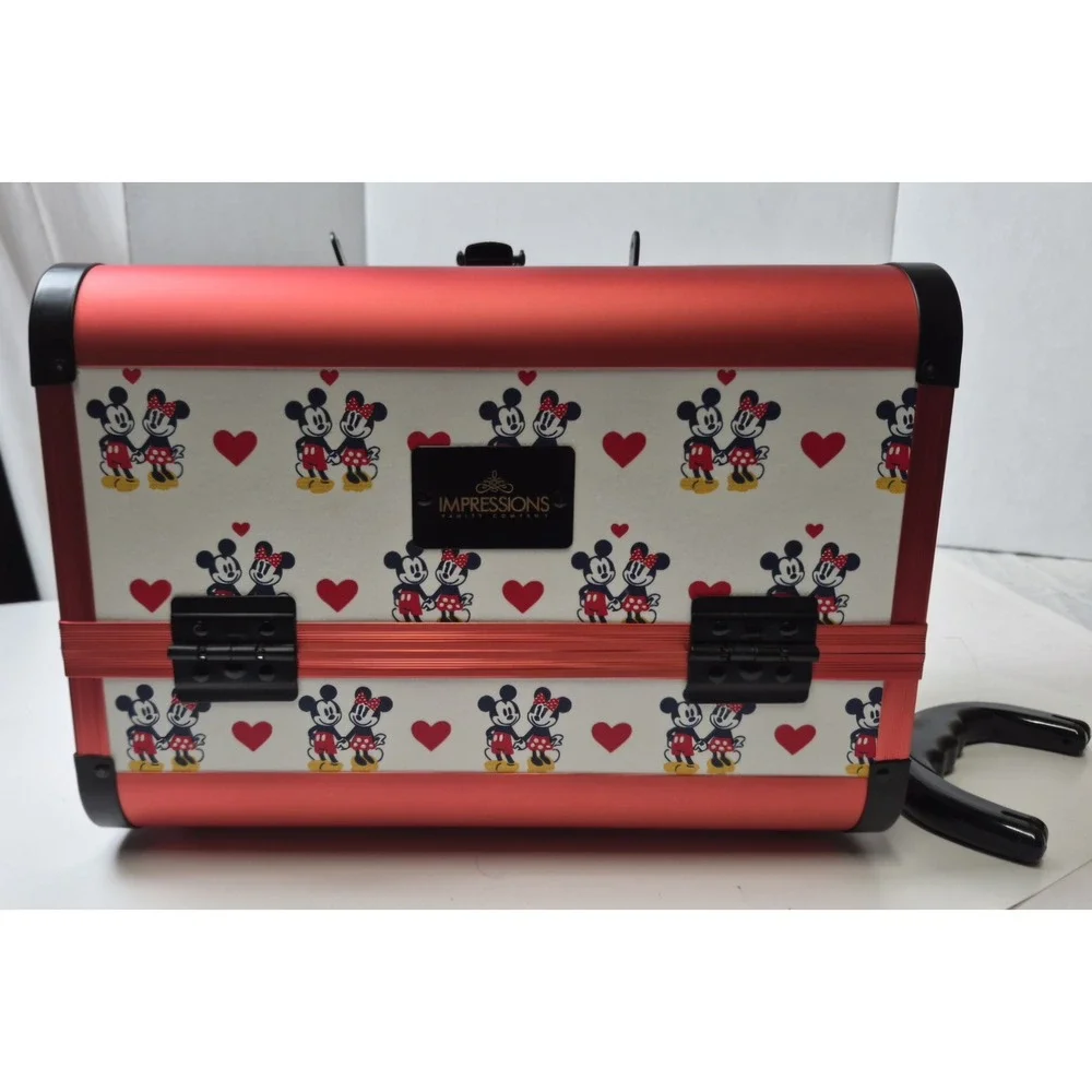 Impressions Vanity Disney Mickey Minnie Mouse Train Case Makeup Bag Red White